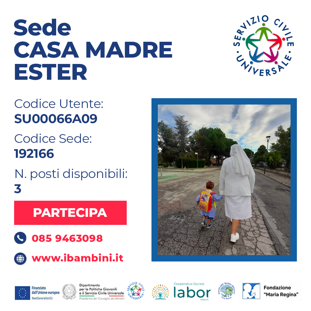 Servizio Civile Universale 2023 Casa Madre Ester